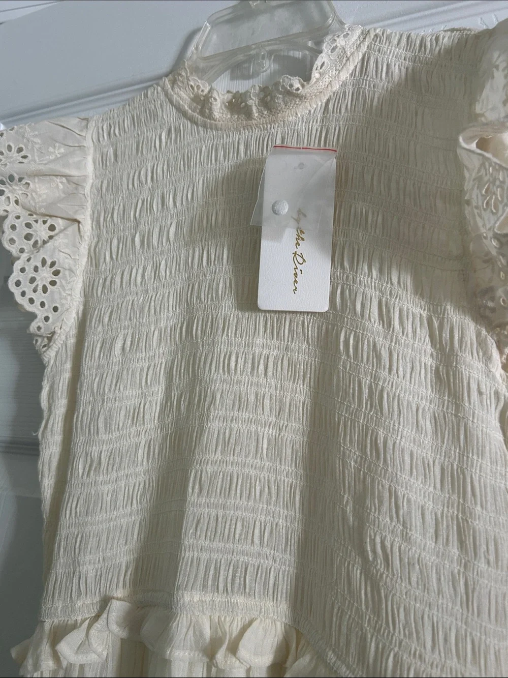 Girls' Cream Smocked Lace Maxi Dress -